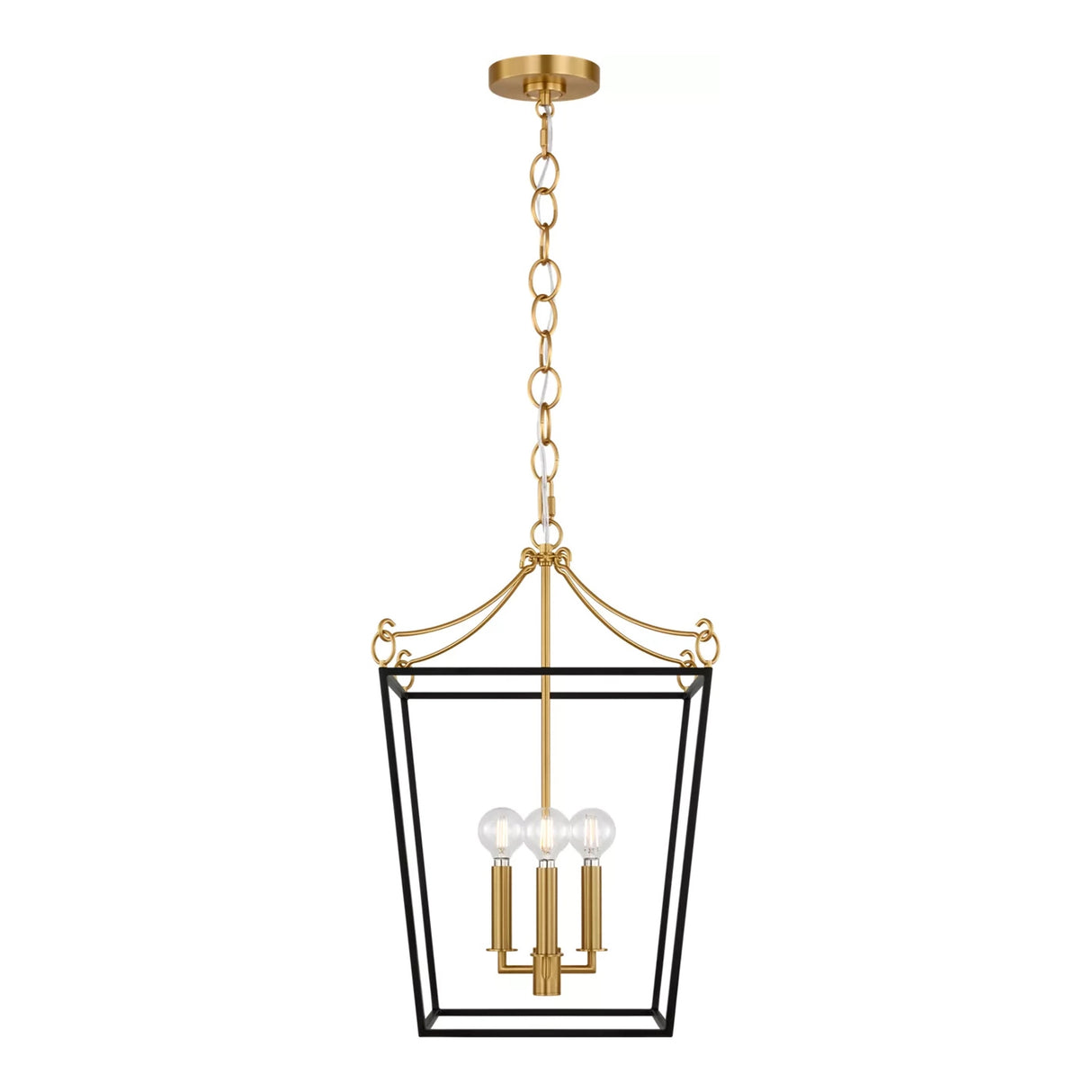 Cambria Small Lantern Pendant 14", Matte Black and Modern Brass