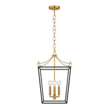 Cambria Small Lantern Pendant 14", Matte Black and Modern Brass