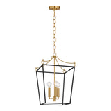 Cambria Small Lantern Pendant 14", Matte Black and Modern Brass