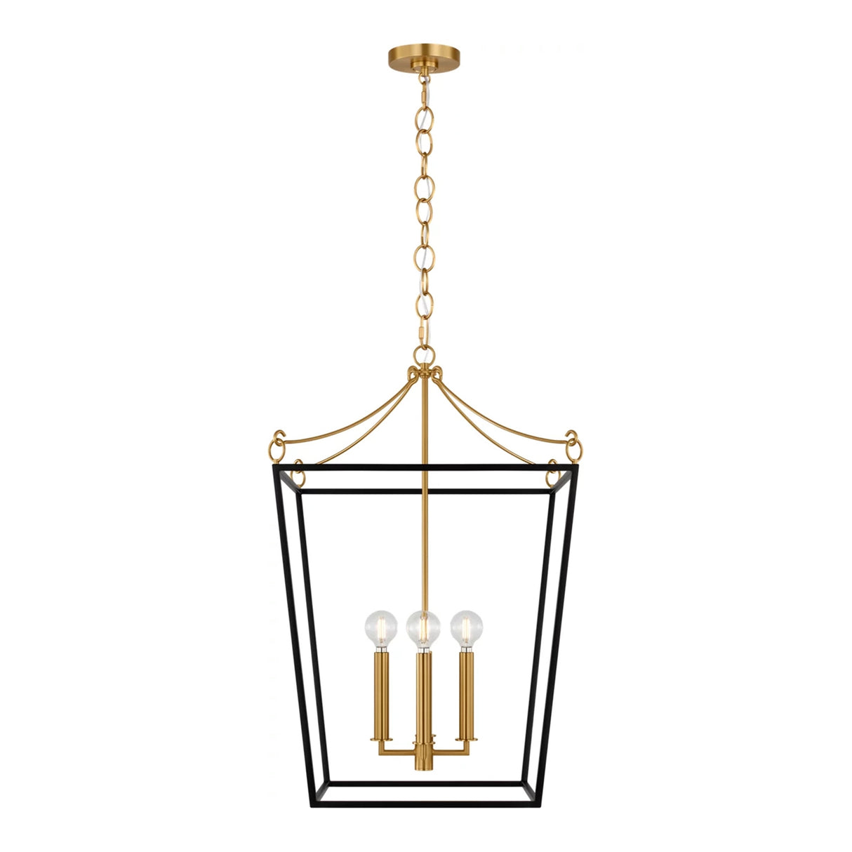 Cambria Medium Lantern Pendant 18", Matte Black and Modern Brass