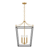 Cambria Medium Lantern Pendant 18", Matte Black and Modern Brass