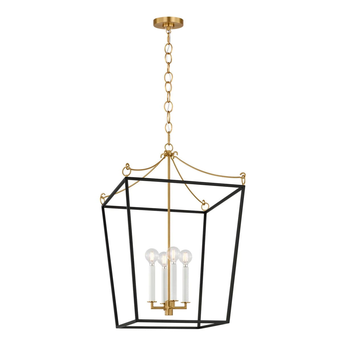 Cambria Medium Lantern Pendant 18", Matte Black and Modern Brass