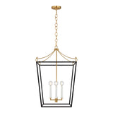 Cambria Medium Lantern Pendant 18", Matte Black and Modern Brass