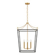 Cambria Large Lantern Pendant 21", Matte Black and Modern Brass