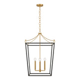 Cambria Large Lantern Pendant 21", Matte Black and Modern Brass