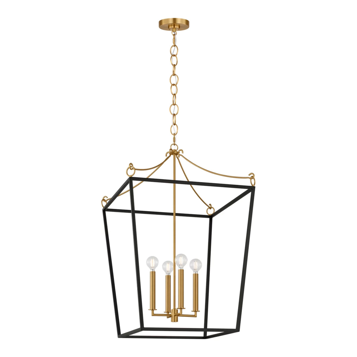 Cambria Large Lantern Pendant 21", Matte Black and Modern Brass