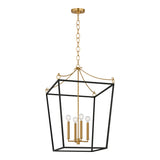 Cambria Large Lantern Pendant 21", Matte Black and Modern Brass