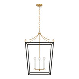 Cambria Large Lantern Pendant 21", Matte Black and Modern Brass