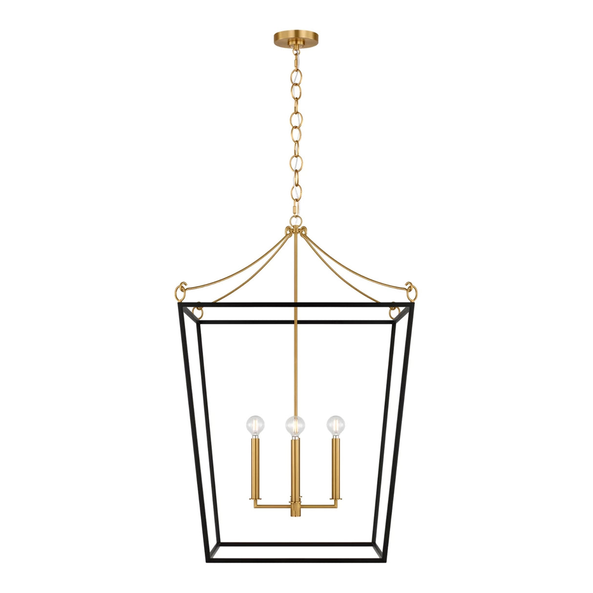 Cambria Extra Large Lantern Pendant 24", Matte Black and Modern Brass
