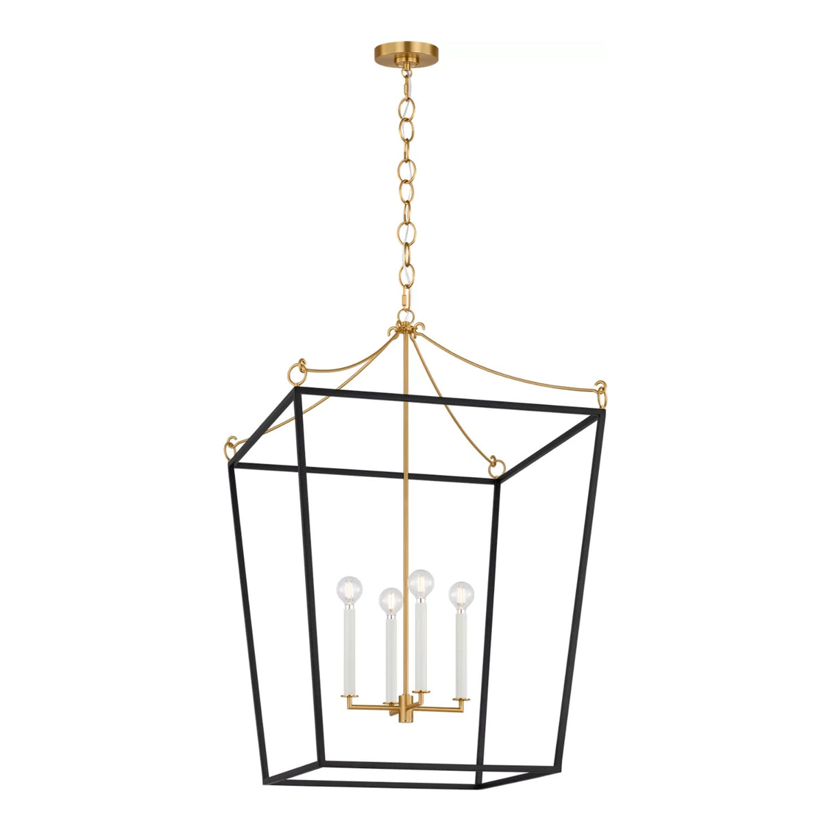 Cambria Extra Large Lantern Pendant 24", Matte Black and Modern Brass