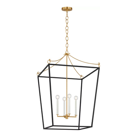Cambria Extra Large Lantern Pendant 24", Matte Black and Modern Brass