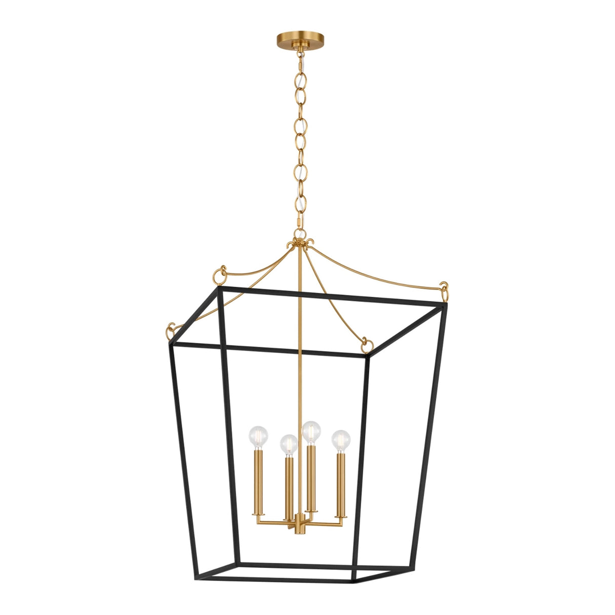 Cambria Extra Large Lantern Pendant 24", Matte Black and Modern Brass