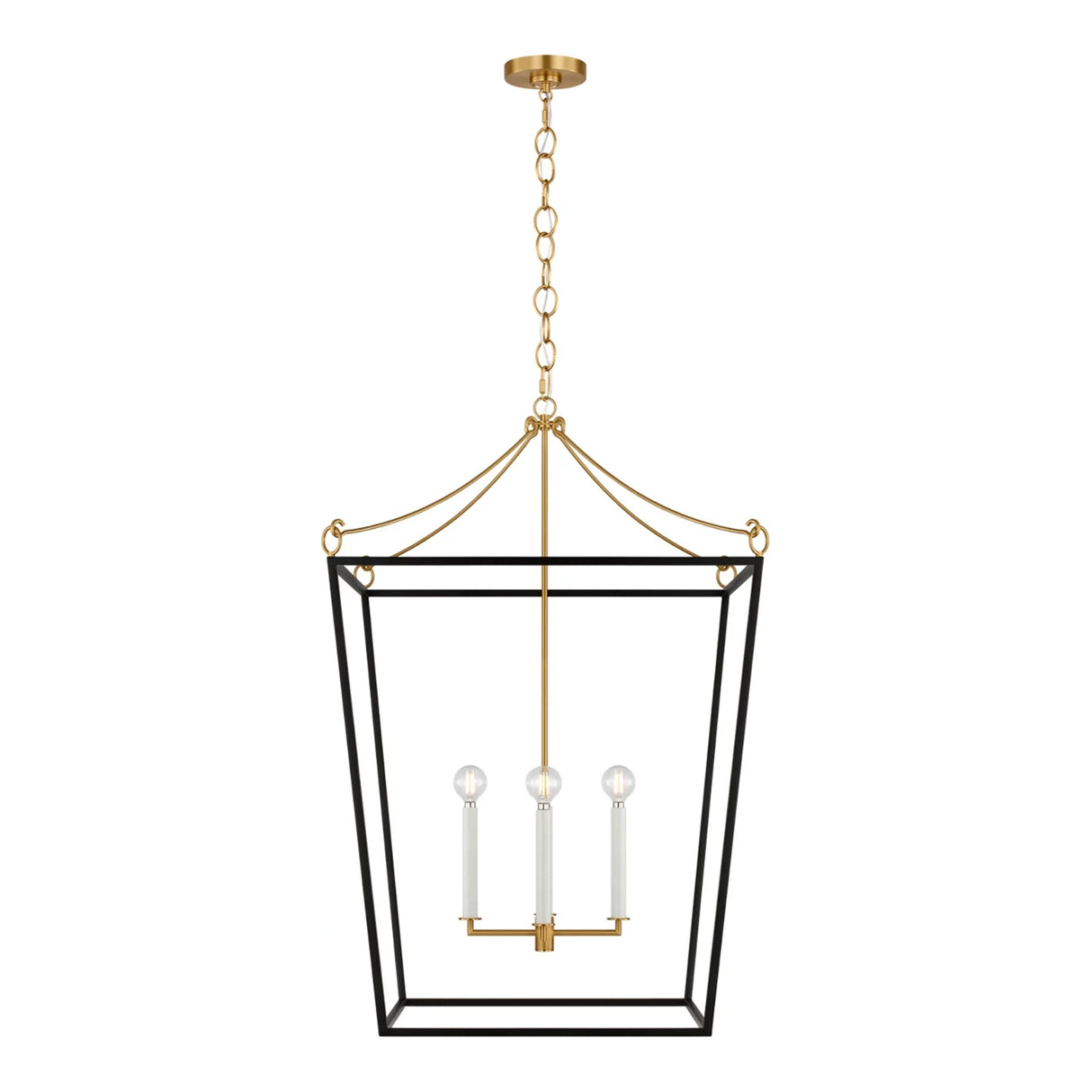 Cambria Extra Large Lantern Pendant 24", Matte Black and Modern Brass