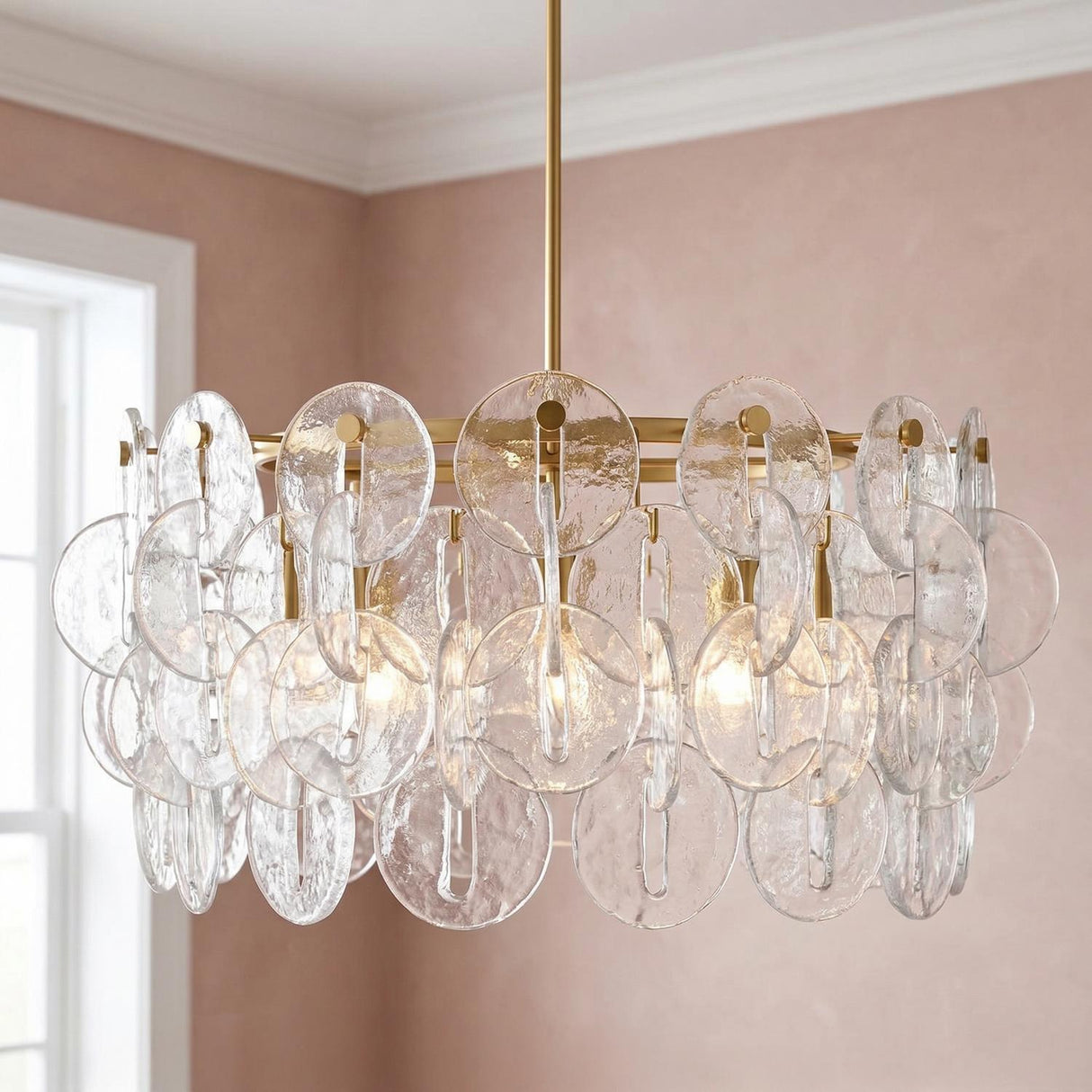 Caprice Chandelier 27", Modern Brass and Clear Glass
