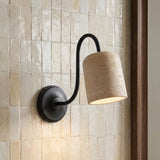 Jethro Wall Sconce 12", Travertine and Matte Black