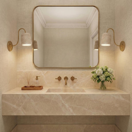 Jethro Wall Sconce 12", Travertine and Brushed Brass