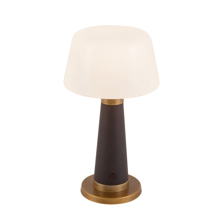 Galina Rechargeable Table Lamp 11", Espresso Vegan Leather and Vintage Brass