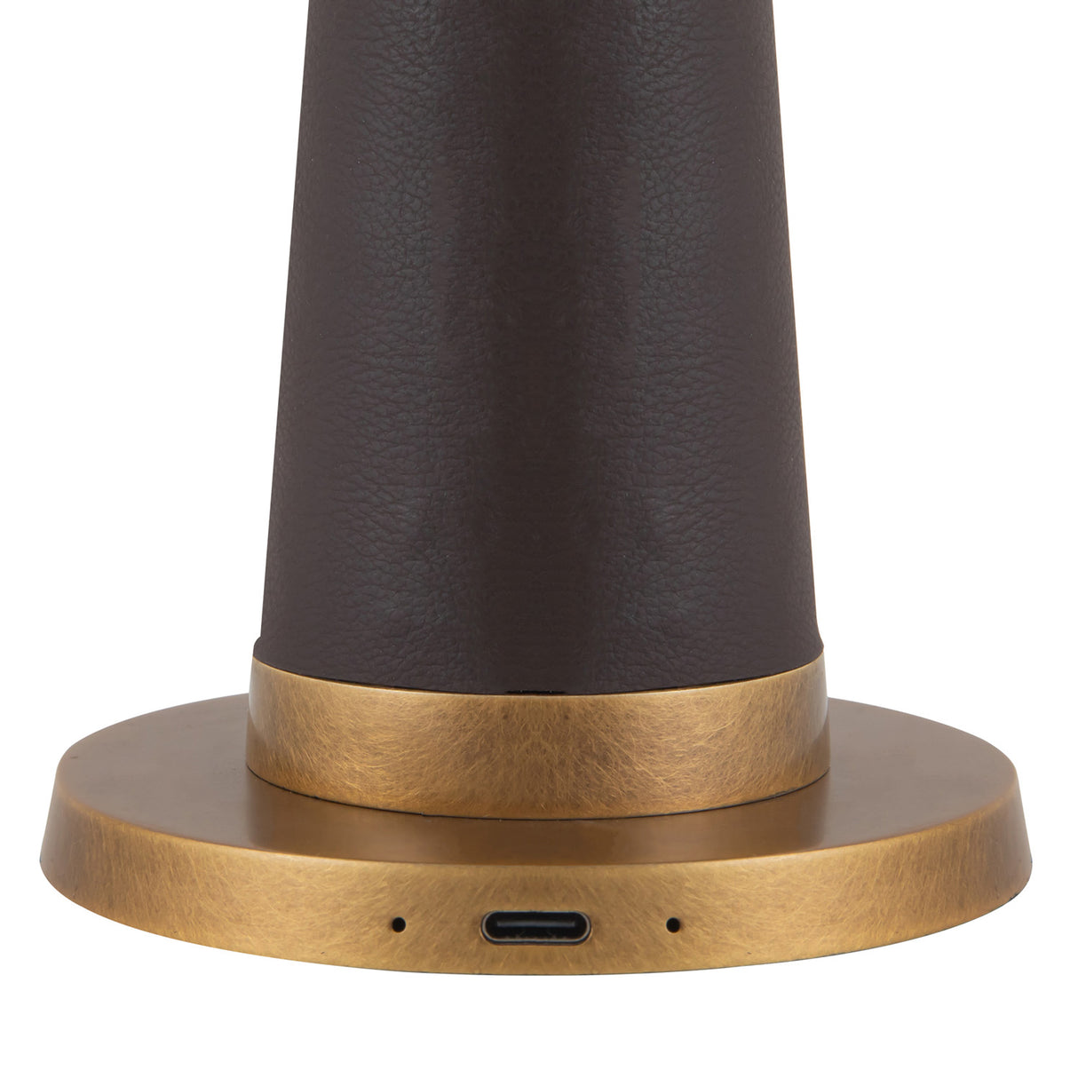 Galina Rechargeable Table Lamp 11", Espresso Vegan Leather and Vintage Brass