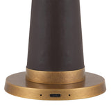 Galina Rechargeable Table Lamp 11", Espresso Vegan Leather and Vintage Brass