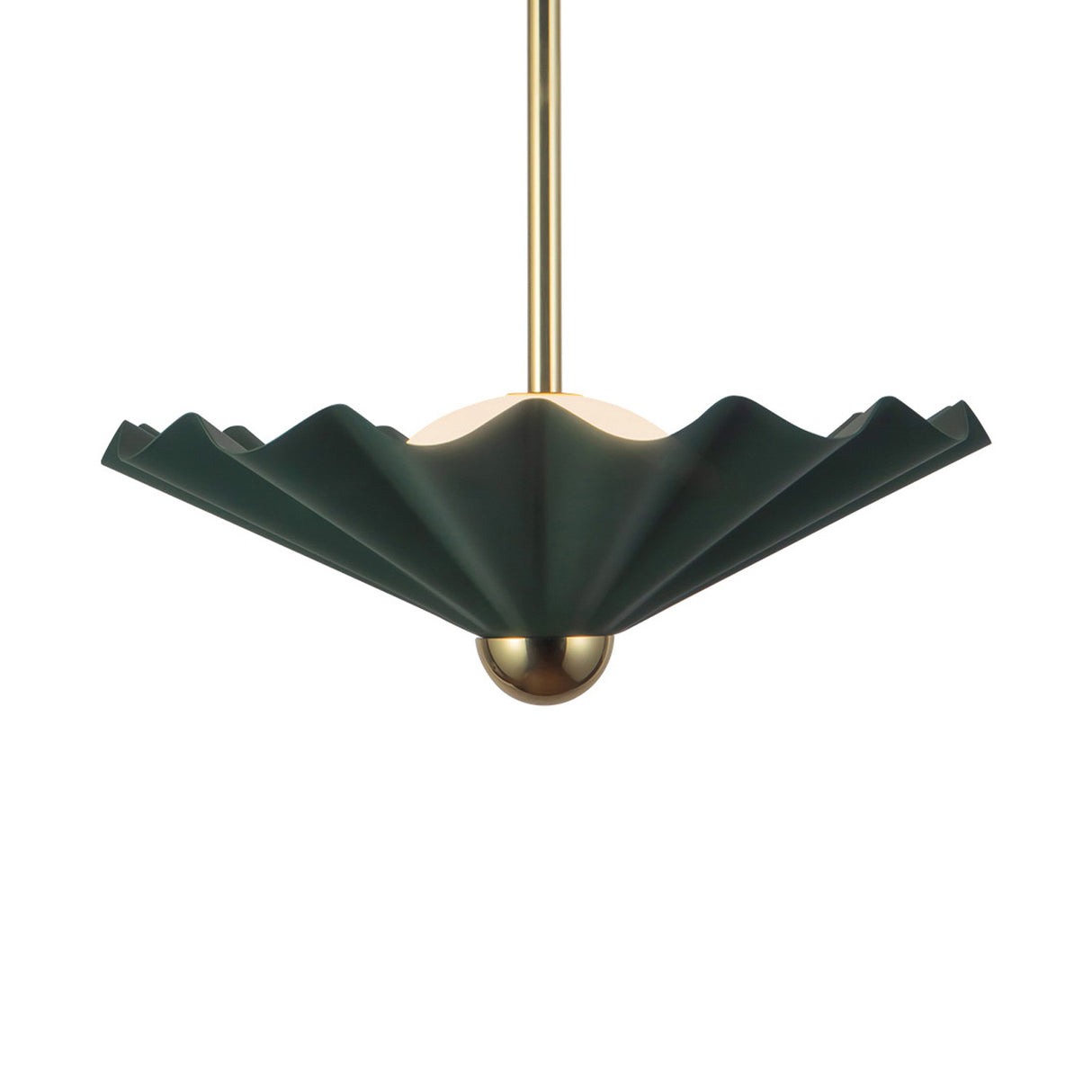 Babette Medium LED Pendant 16", Hunter Green and Brass