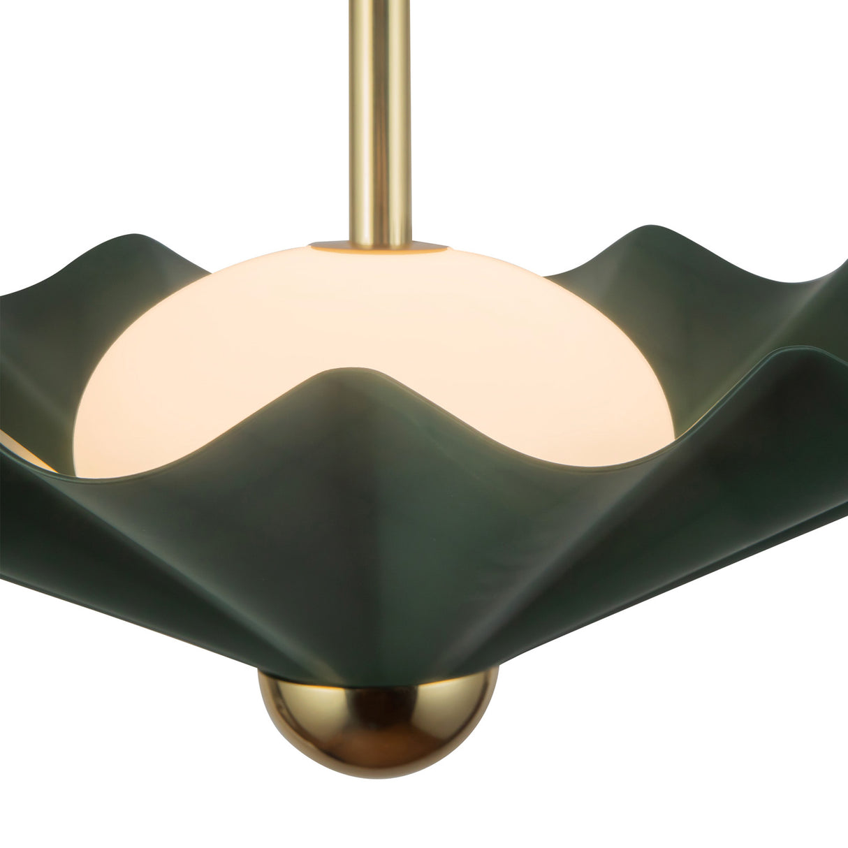 Babette Medium LED Pendant 16", Hunter Green and Brass