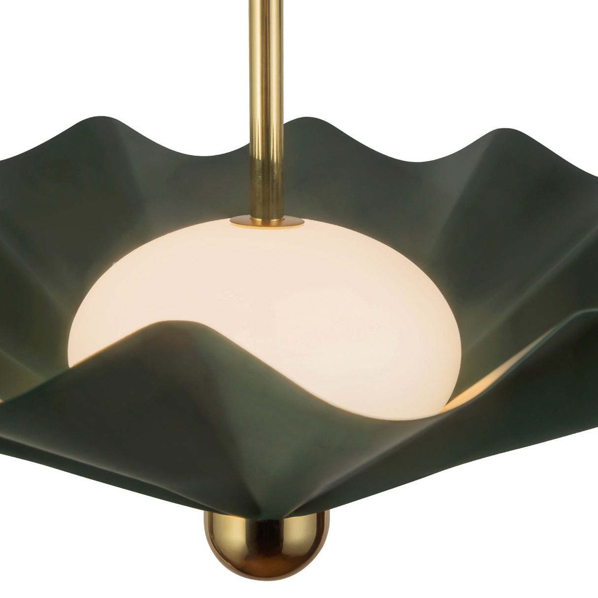 Babette Large LED Pendant 25", Hunter Green and Brass