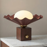Babette Small Table Lamp 9", Maroon and Walnut scalloped table lamp in a Contemporary Entryway with a white marble console.