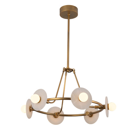 Bren LED Chandelier 28", Vintage Brass and Alabaster