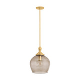 Octavia Small Pendant 12", Aged Brass and Smoke Taupe Ribbed Glass
