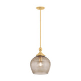 Octavia Small Pendant 12", Aged Brass and Smoke Taupe Ribbed Glass