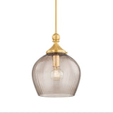 Octavia Small Pendant 12", Aged Brass and Smoke Taupe Ribbed Glass