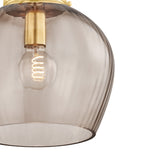 Octavia Small Pendant 12", Aged Brass and Smoke Taupe Ribbed Glass