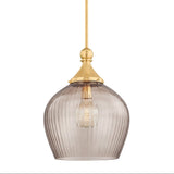 Octavia Medium Pendant 16", Aged Brass and Smoke Taupe Ribbed Glass