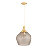 Octavia Medium Pendant 16", Aged Brass and Smoke Taupe Ribbed Glass