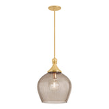 Octavia Medium Pendant 16", Aged Brass and Smoke Taupe Ribbed Glass