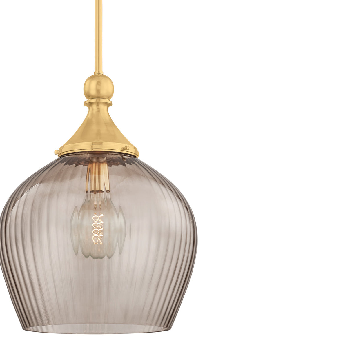 Octavia Medium Pendant 16", Aged Brass and Smoke Taupe Ribbed Glass