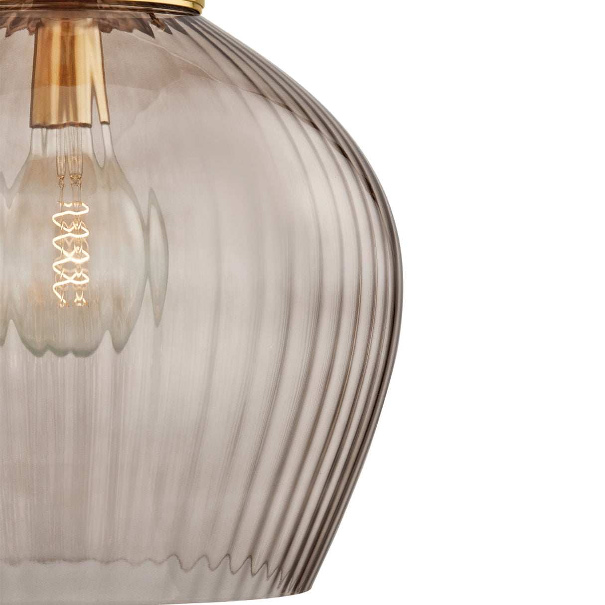 Octavia Medium Pendant 16", Aged Brass and Smoke Taupe Ribbed Glass