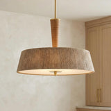 Pascal Extra Large Pendant 30", Jute and Aged Brass woven Pendant in a Transitional Kitchen with light oak cabinetry.