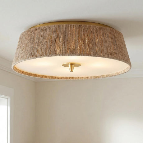 Pascal Flush Mount 18", Jute and Aged Brass