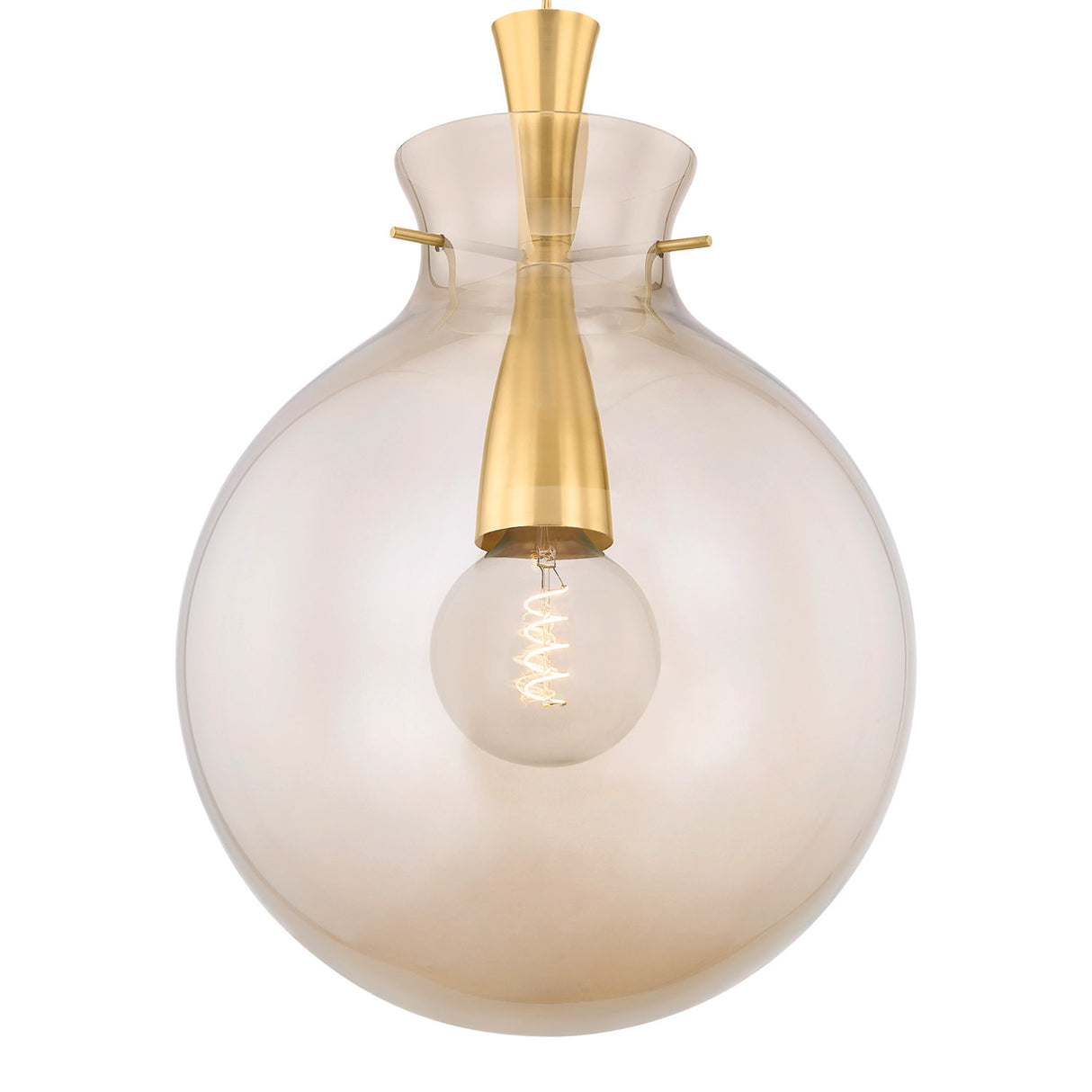Arianne Medium Pendant 17", Aged Brass and Smoke Taupe Glass