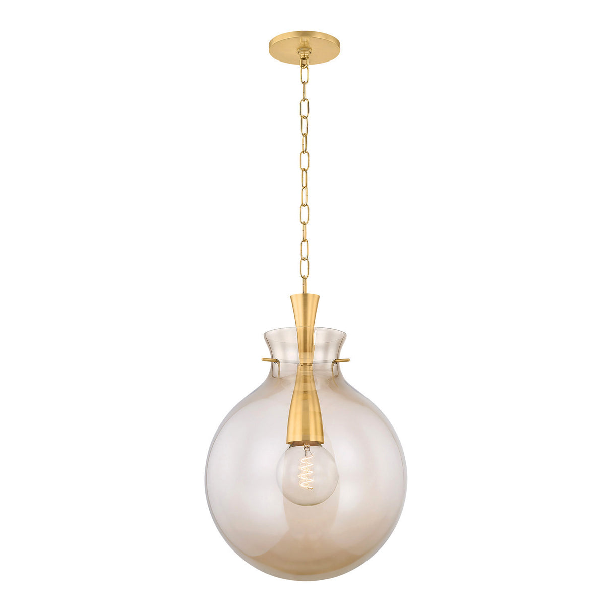 Arianne Medium Pendant 17", Aged Brass and Smoke Taupe Glass