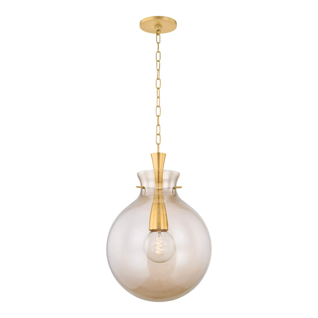Arianne Medium Pendant 17", Aged Brass and Smoke Taupe Glass
