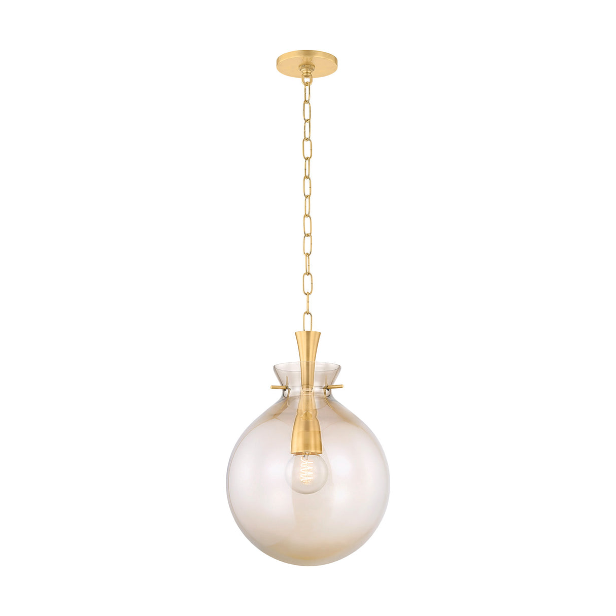 Arianne Small Pendant 12", Aged Brass and Smoke Taupe Glass