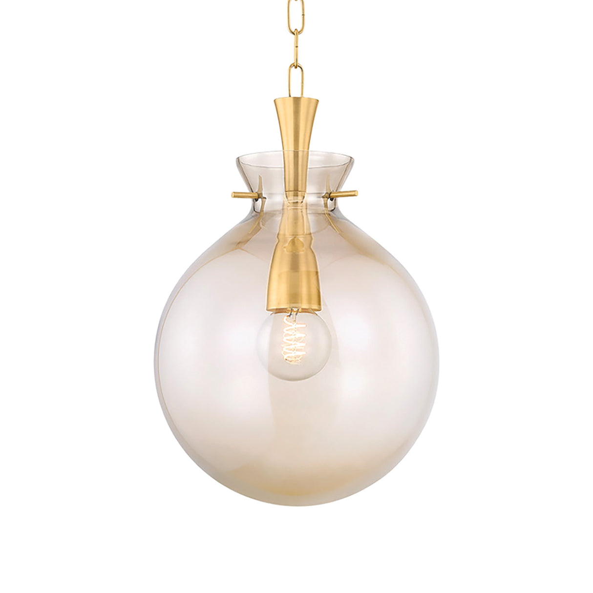 Arianne Small Pendant 12", Aged Brass and Smoke Taupe Glass