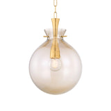 Arianne Small Pendant 12", Aged Brass and Smoke Taupe Glass