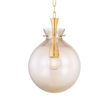 Arianne Small Pendant 12", Aged Brass and Smoke Taupe Glass