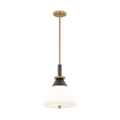 Armon Small Pendant 12", Opal Glass with Bronze and Patina Brass