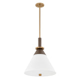 Armon Medium Pendant 16", Opal Glass with Bronze and Patina Brass