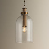 Midori Small Pendant 9", Patina Brass with Grasscloth Accents