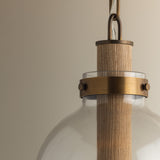 Midori Small Pendant 9", Patina Brass with Grasscloth Accents